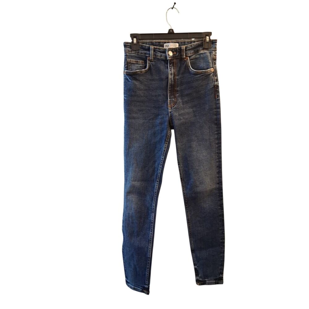 Zara Women's High-Rise Dark Blue Skinny Jeans Size 6 - Picture 3 of 8